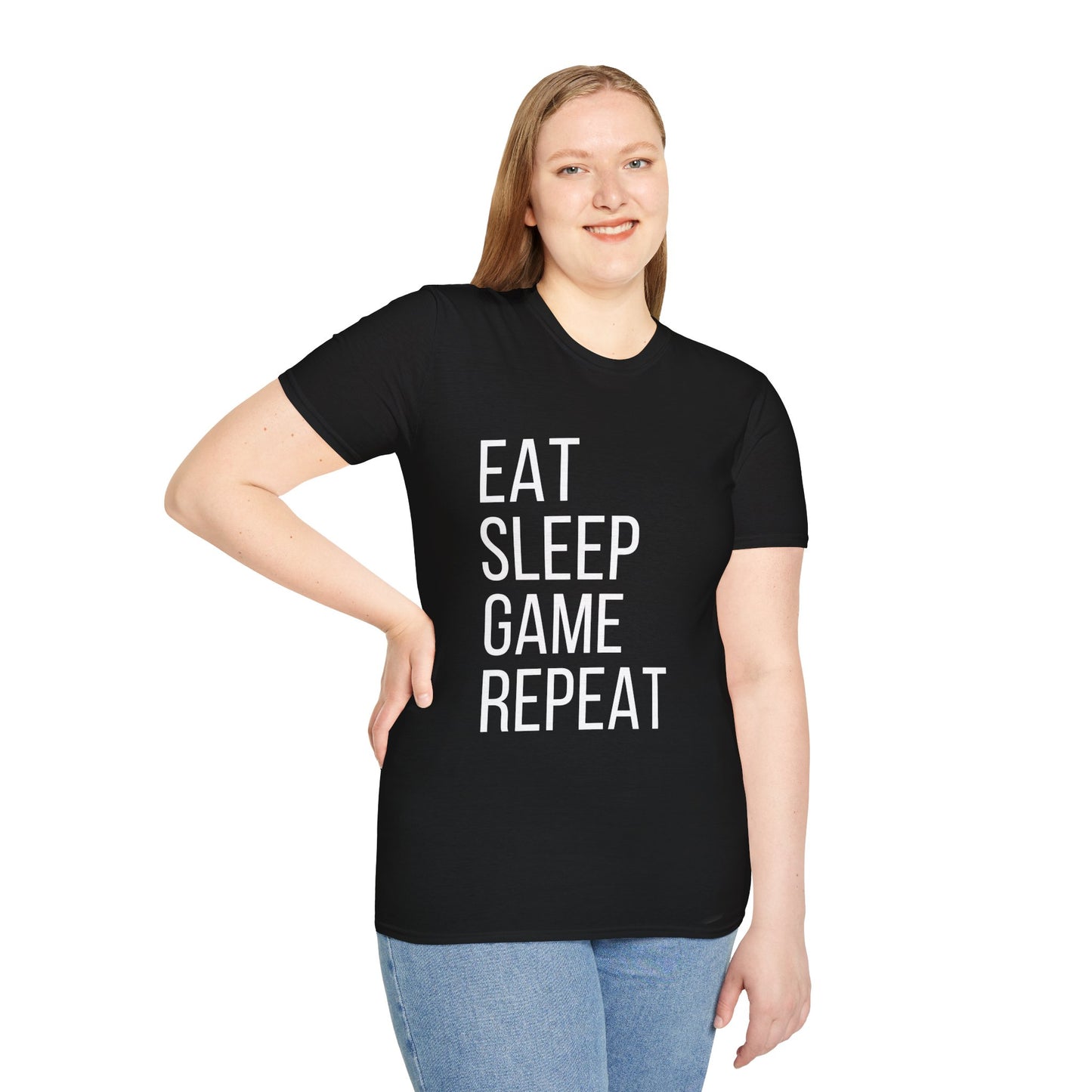 Eat sleep game repeat |  Softstyle T-Shirt