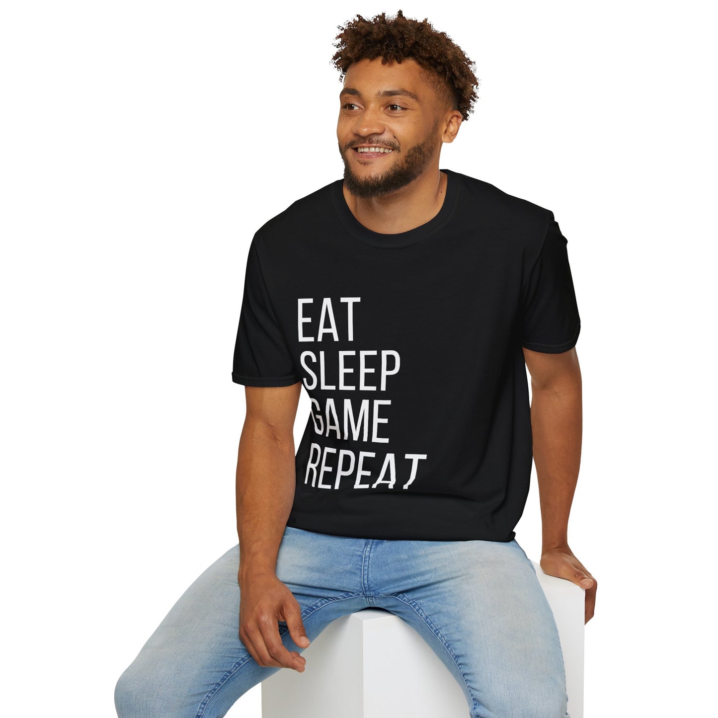 Eat sleep game repeat |  Softstyle T-Shirt