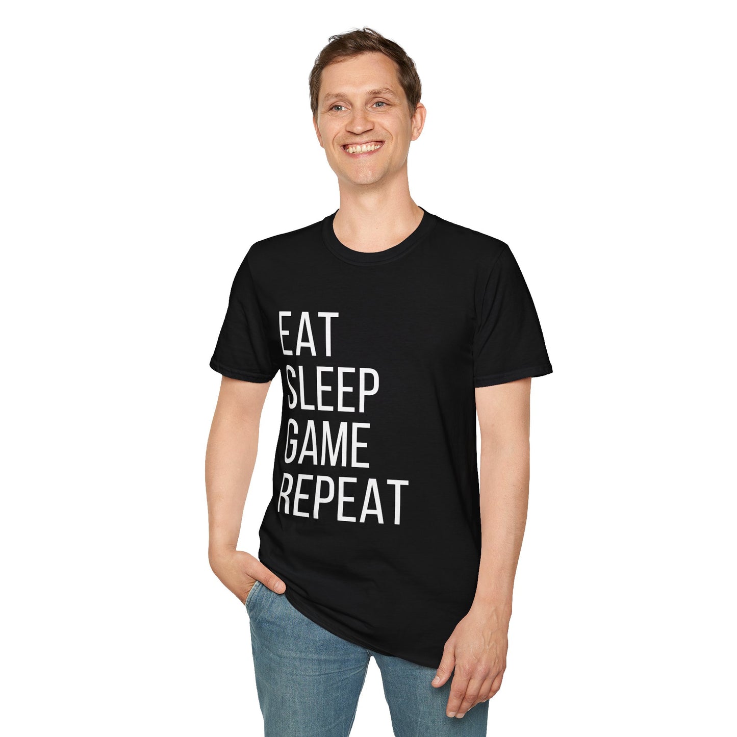 Eat sleep game repeat |  Softstyle T-Shirt